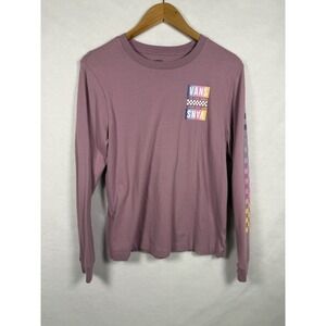 Vans Long Sleeve T Shirt Women Medium Pink Graphic Logo Off The Wall Casual